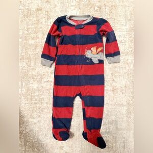 Carter's Red and Navy Striped Fleece Cozy Footie size 9M
